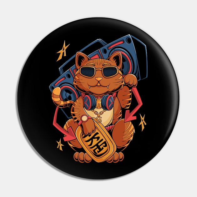 Lucky Cat Raper Hiphop Pin by ICDI