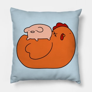 Red Chicken and Tiny Pig Pillow