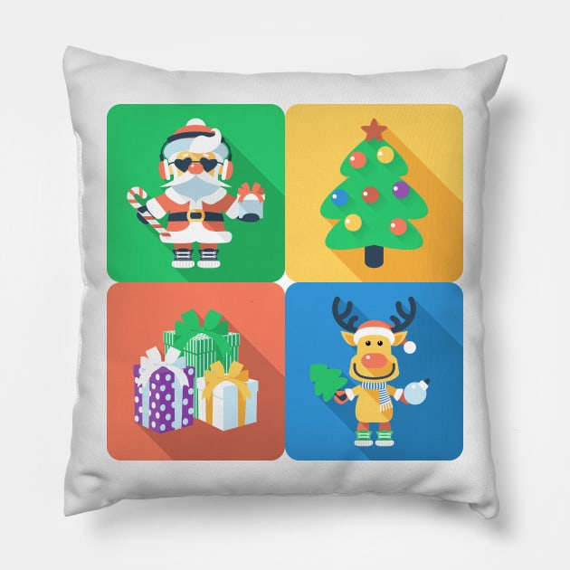 Santa Claus and Santa's reindeer, Christmas tree and gifts Pillow by kavalenkava