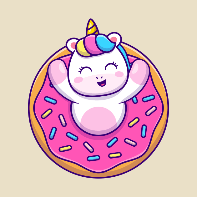 Cute Unicorn With Doughnut Cartoon by Catalyst Labs