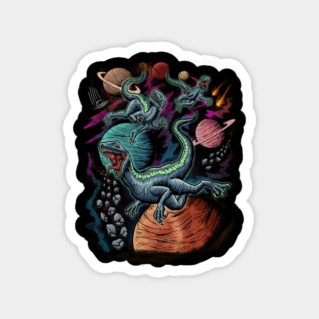 T-Rex Dinosaur Flying in Space Galaxy Magnet by Lazarino