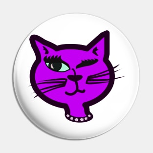 Fun Purple Winking Cat Nostalgia Design Pin