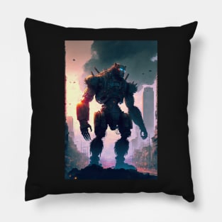 Giant futuristic robot cyborg Monkey attacking the city Pillow