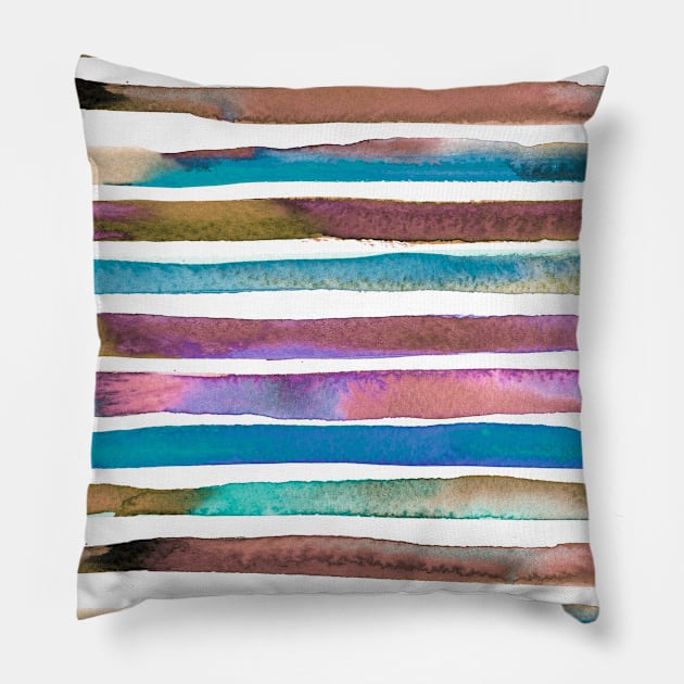 Pocket - WATERCOLOR STRIPES BLUE PURPLE 2 Pillow by ninoladesign