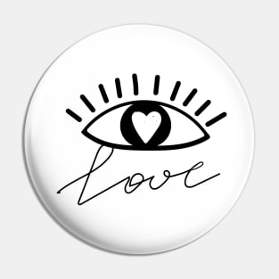 Pattern of eyes in love with heart and lettering. Valentine's day and love design. Pin