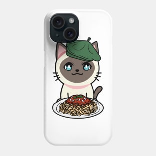 Cute siamese cat eating spaghetti Phone Case