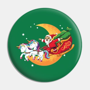 Santa Sloth On Sleigh with Unicorns Pin