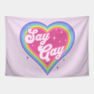 Say Gay Kids Retro Rainbow Heart LGBTQ Kawaii Cute Gay Pride Tapestry