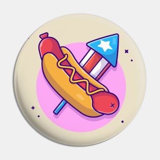 Tasty Hotdog USA Independence Day and Fireworks Cartoon Vector Icon Illustration Pin