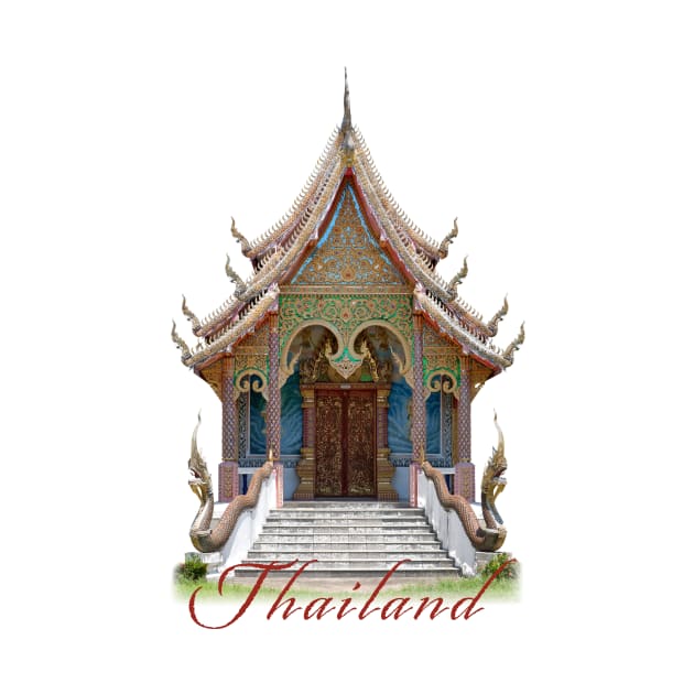 Typical traditional Thai Buddhist temple frontage with the word 'Thailand' written below. by Earthworx