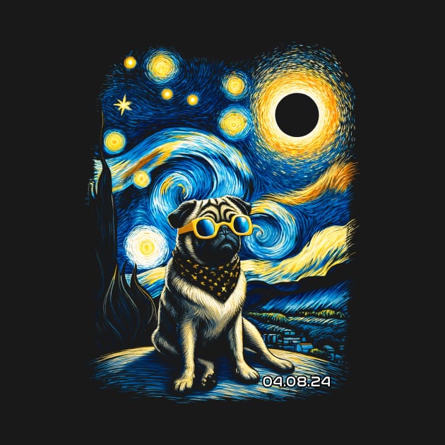 Pug Eclipse Prowess: Stylish Tee Featuring Charming Pug Pals by GinkgoForestSpirit