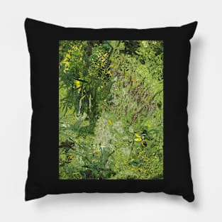 Abstract Green Grass and Flowers Pillow