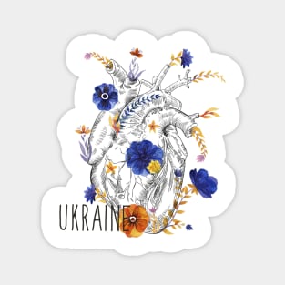 Ukraine. anatomical heart with watercolor flowers Magnet