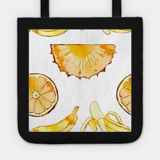 pineapple, banana, yellow, orange, juicy, fruit, glitter, gold, summer, pattern, funny, sunny Tote