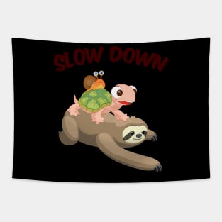 Slow Down Funny Turtle Riding Sloth Tapestry