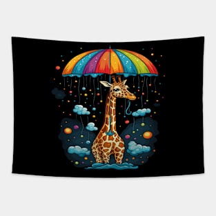 Giraffe Rainy Day With Umbrella Tapestry