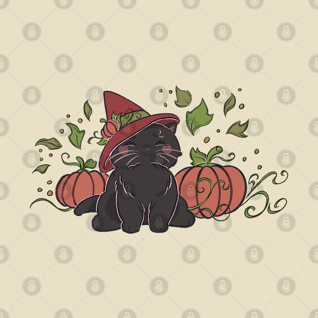 Black Autumn Pumpkin Cat by Thirea