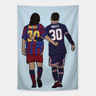 Young Messi and Old Messi Tapestry