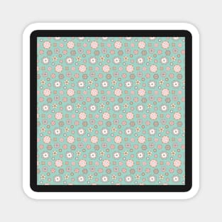 Pink rosettes on mint background – seamless pattern Magnet