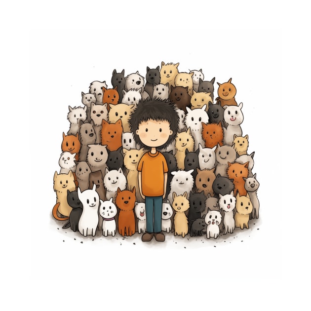 A Boy Surrounded by Playful Dogs 2 by saveasART