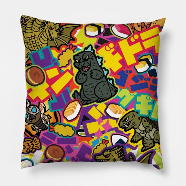 Kaiju Graffiti Pillow by therealfirestarter
