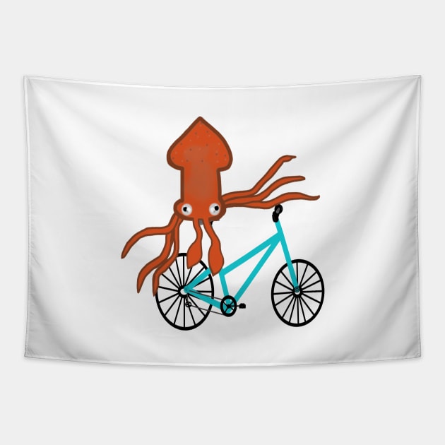 Squid On A Bicycle Teal Tapestry by CatGirl101