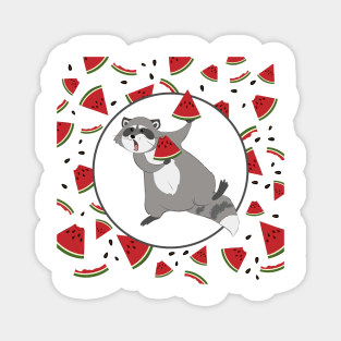 Cute Raccoon with Watermelon Pieces Magnet