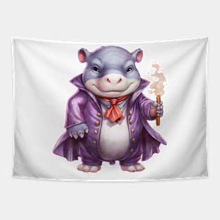 Cartoon Hippopotamus in Dracula Costume Tapestry