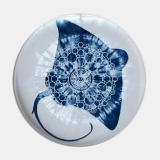 Manta Ray Mandala Indigo Blue Tie Dye Pin