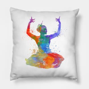 indian woman dancer dancing silhouette in watercolor Pillow