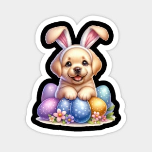 Puppy Yellow Labrador Bunny Ears Easter Eggs Happy Easter Day Magnet