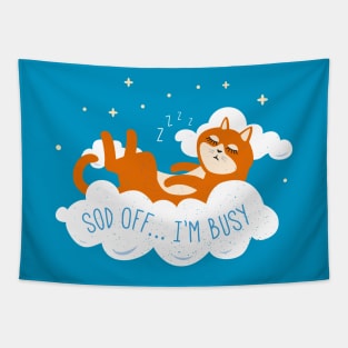 Sod Off I'm Busy - Cat Asleep in the Clouds Tapestry