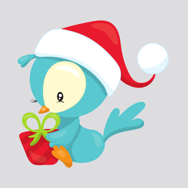 Christmas Bird, Cute Bird, Santa Hat, Gift, Xmas by Jelena Dunčević