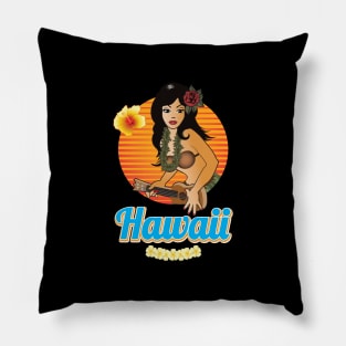 Hula Girl Playing the Ukulele Aloha BLK Pillow