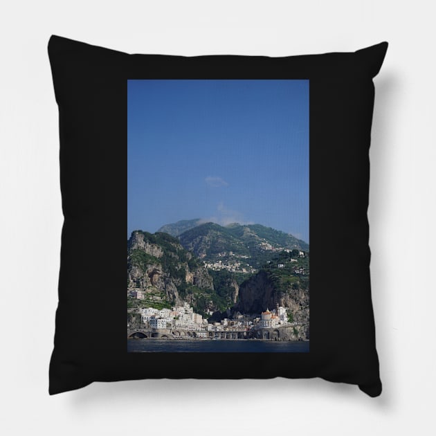 amalfi coast southwestern italy seaside town view from sea Pillow by maplunk