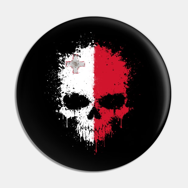 Chaotic Maltese Flag Splatter Skull Pin by jeffbartels