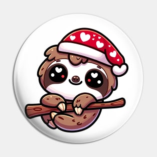 Cute Kawaii Valentine's Sloth with a Hearts Hat Pin