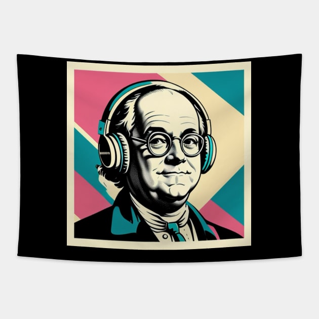 Benjamin Franklin 80s Retro Colors Music Genius Art Tapestry by musicgeniusart