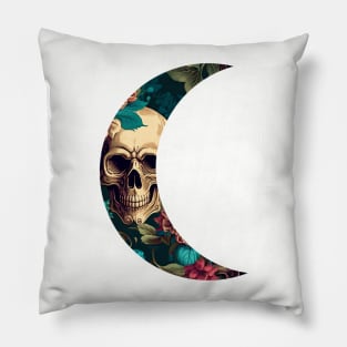 Floral Skull Moon Pillow