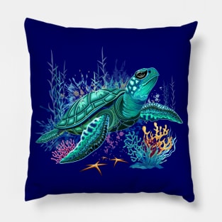 Sea turtle watercolor Style Summer Ocean Vibes Pillow