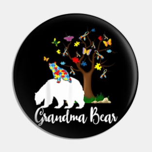 Grandma Bear Autism Awareness Love Support Pin