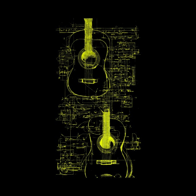 Neon Yellow Acoustic Guitar Da Vinci blueprint by Trip Tank