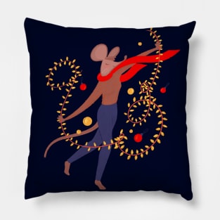 Lady mouse dancing with the Christmas lights Pillow