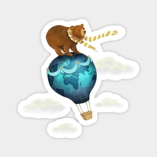 The Traveller - Brown Bear on Hot Air Ballon Magnet