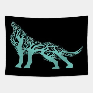 Wolf tree blend cute cool colorful Tapestry