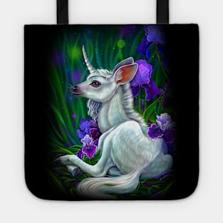 Baby unicorn in irises Tote