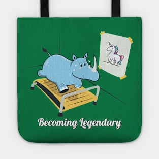 Becoming Legendary, Funny Rhino Unicorn Workout Gym Cartoon Tote