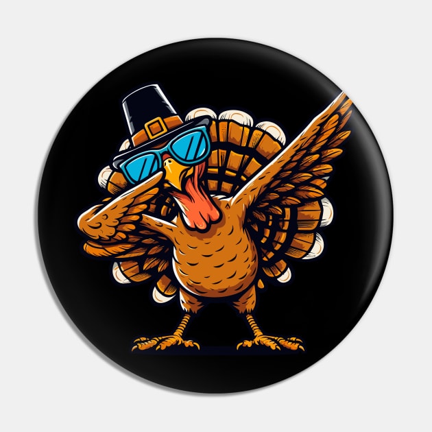 Dabbing Turkey Wearing Sunglasses Thanksgiving Day Pin by Swagmart