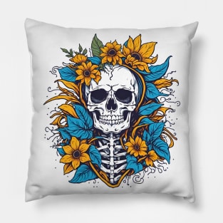 Sun Flower Skull Pillow