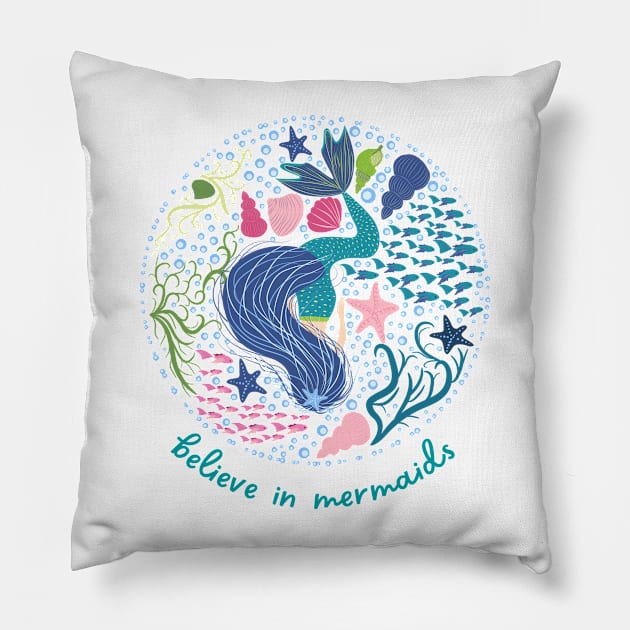 Mermaids T-Shirt Pillow by Melchi